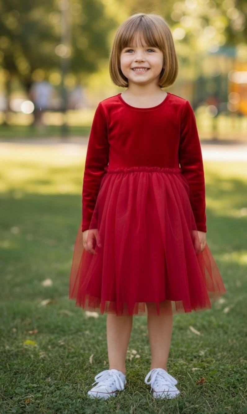 Red Ballerina Dress Formal Glam Velvet Top Size 6-6X Party Wonder Nation Child